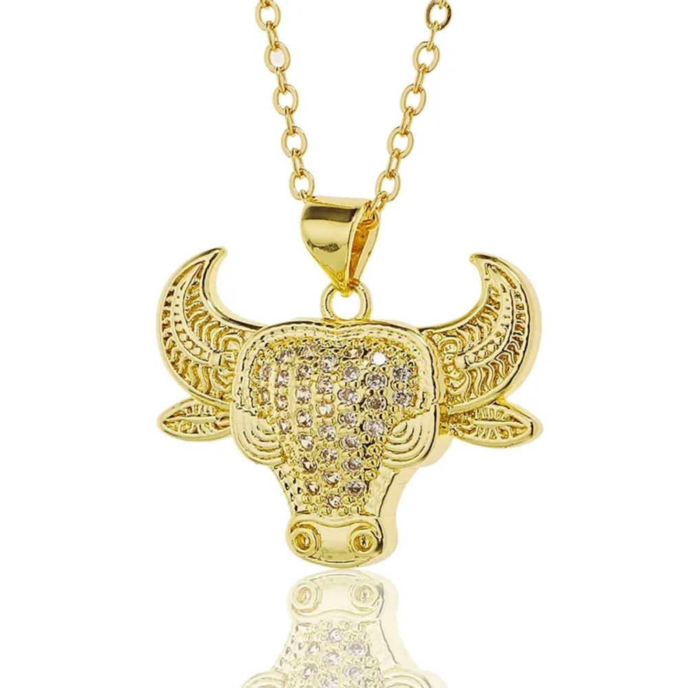 Gold Bull Pendant Necklace